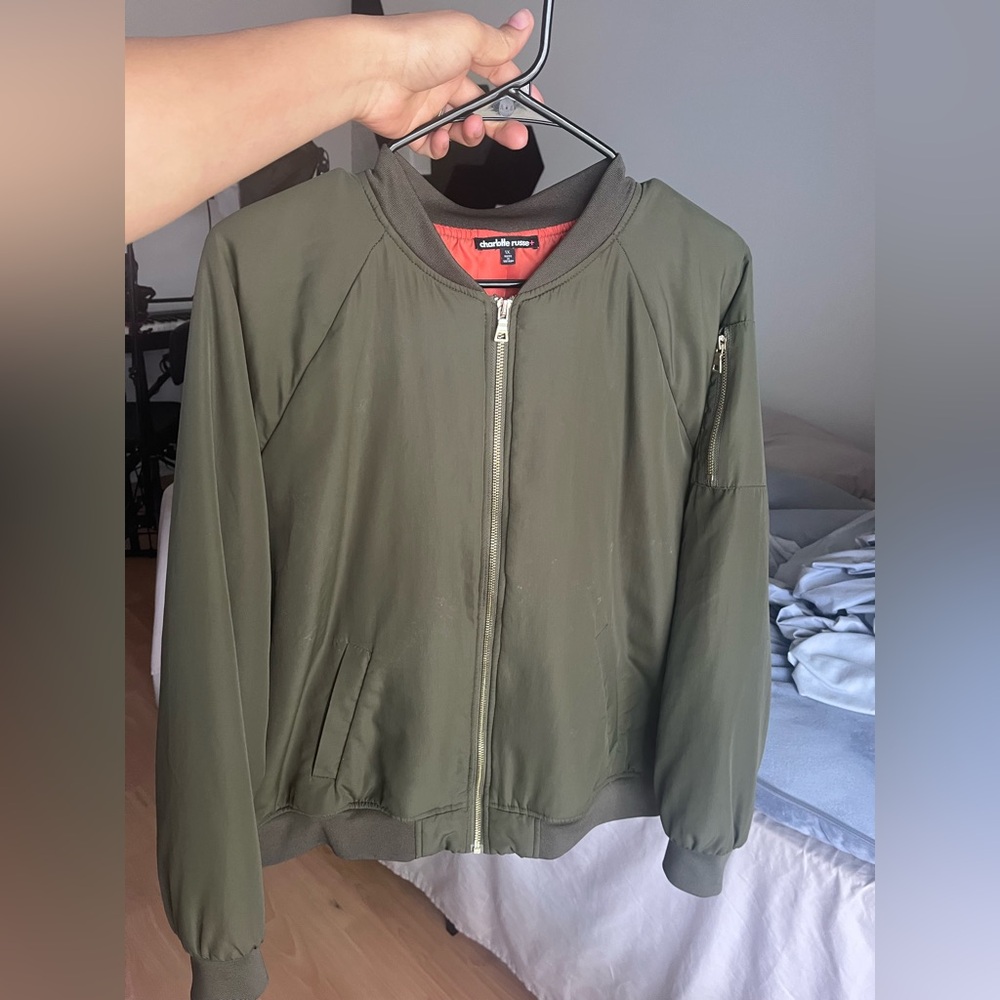 Charlotte Russe Olive and Orange Bomber Jacket